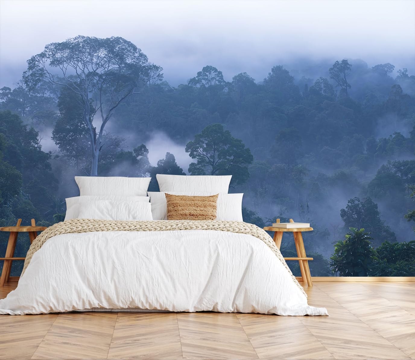 Mountain Stream Forest Wall Mural with Sunlight, Non-Adhesive Wallpaper