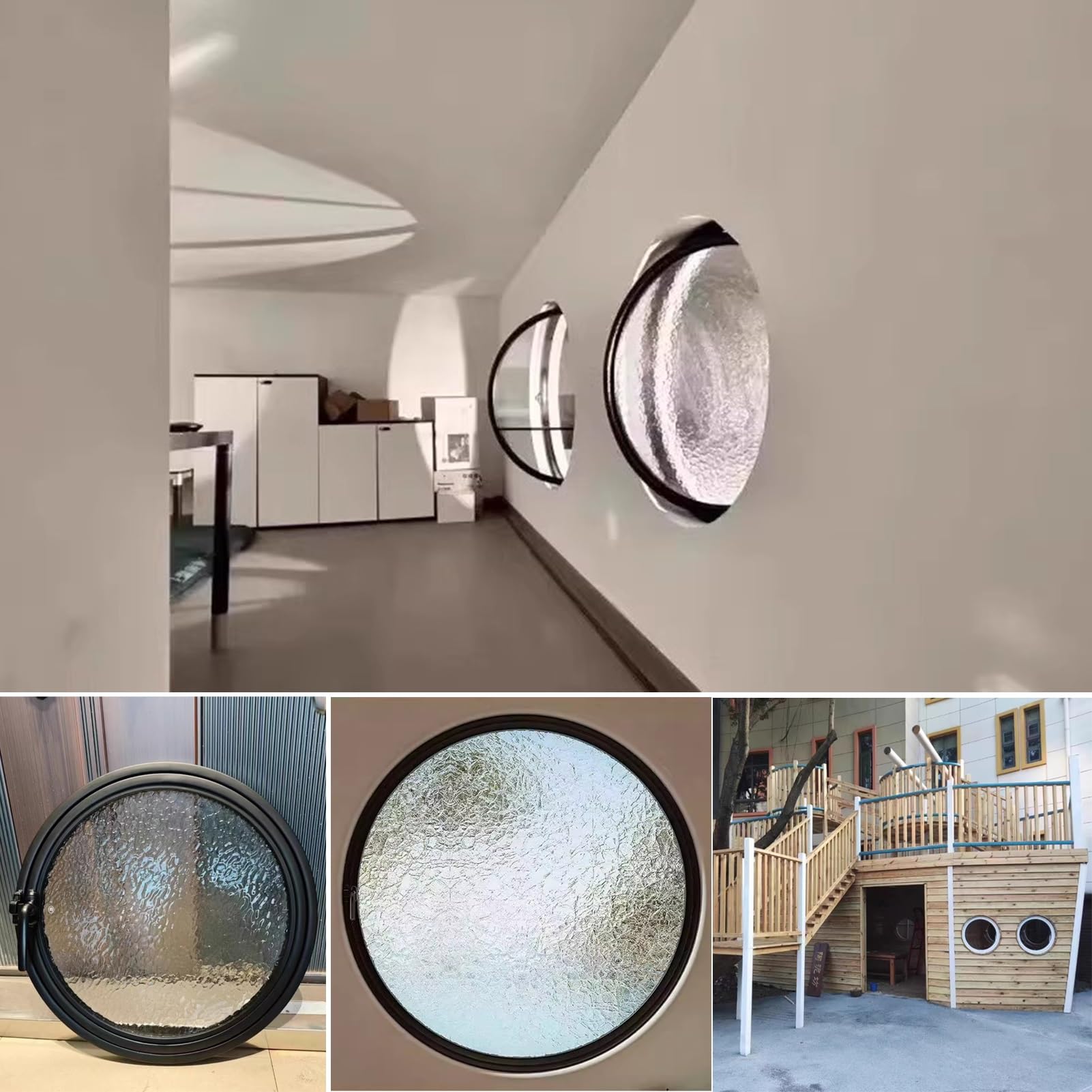 Circular Rotating Tempered Glass Window with Aluminum Frame for Attic Ventilation & Home Decor