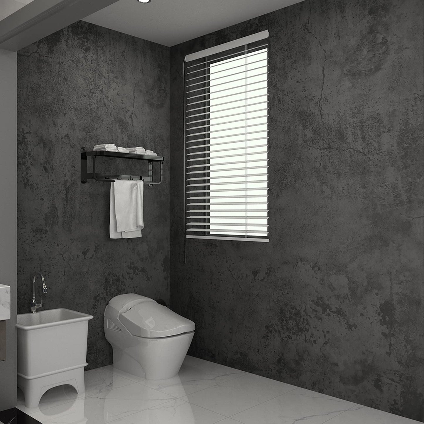 Blue Grey Concrete Wallpaper, Faux Cement Wall Covering for Bedroom