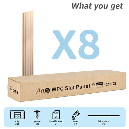 WPC Slat Wall Panels 8-Pack, 108" × 6" 3D Wall Accents for Living Room & Bedroom