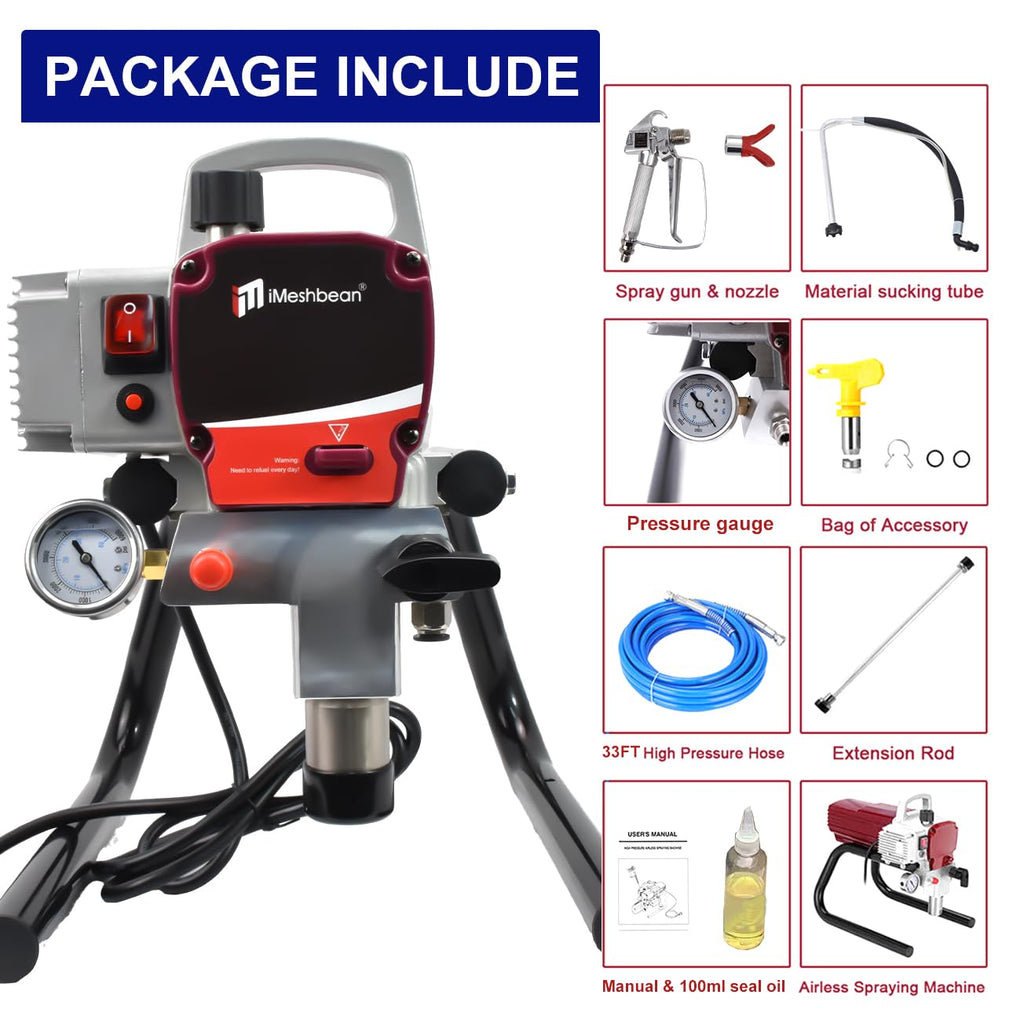 1700W Airless Paint Sprayer, 3300 PSI Electric Sprayer with 33ft Hose & Extension Rod