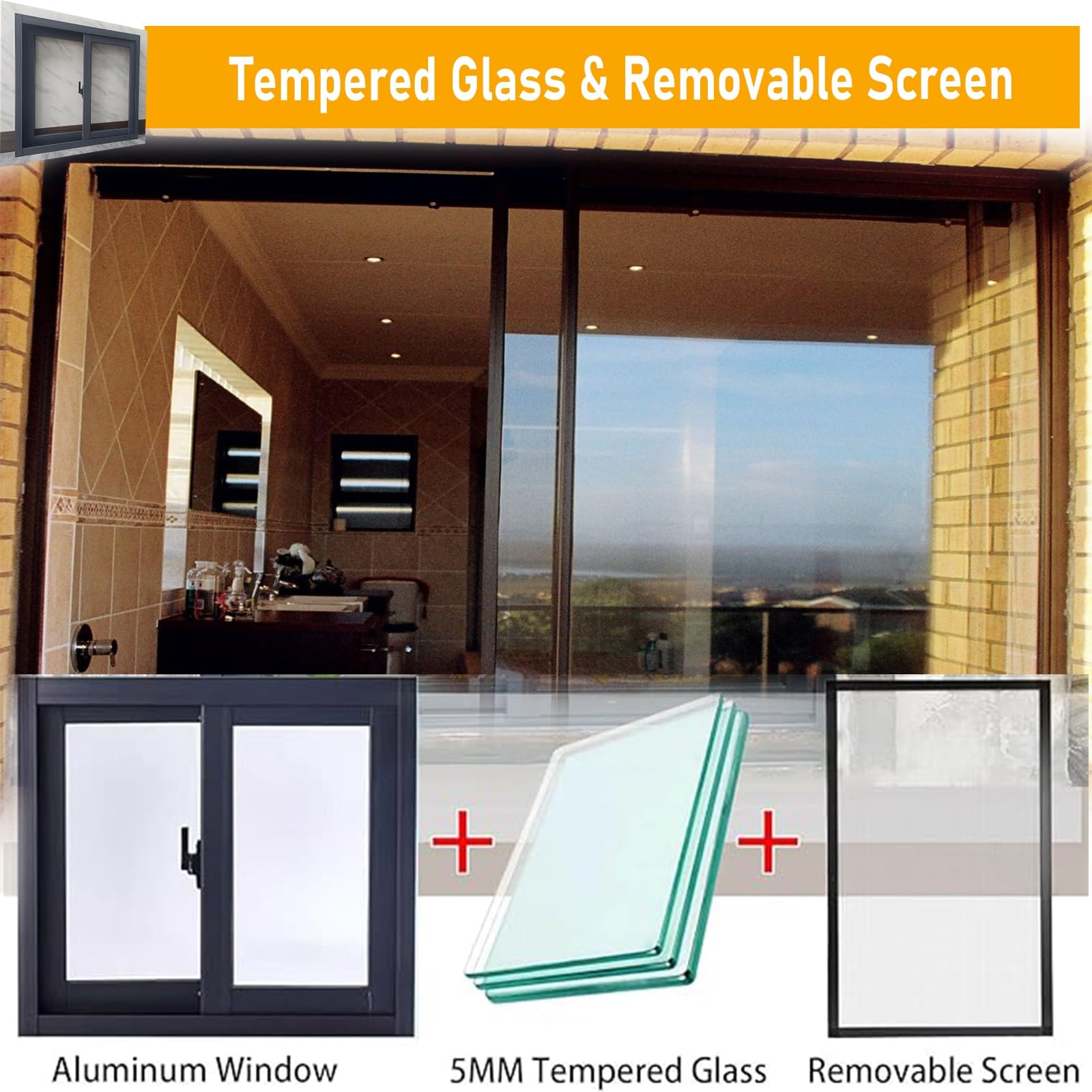 White Horizontal Sliding Window 45×25" with Tempered Glass, Durable & Stylish for Sheds or Bathrooms