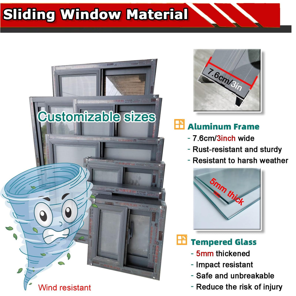 Aluminum Sliding Window 49×16" with Tempered Glass, Energy-Efficient Replacement Window