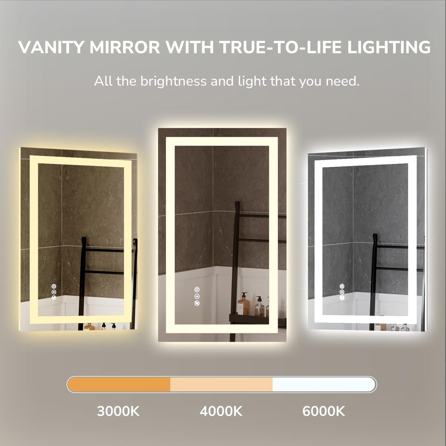 LED Bathroom Vanity Mirror, Anti-Fog & Dimmable, Wall-Mounted Modern Design