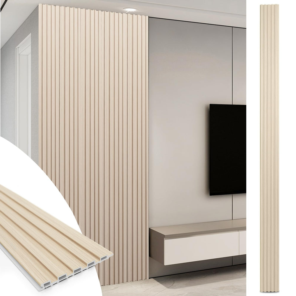WPC Slat Wall Panels 8-Pack, 108" × 6" 3D Wall Accents for Living Room & Bedroom