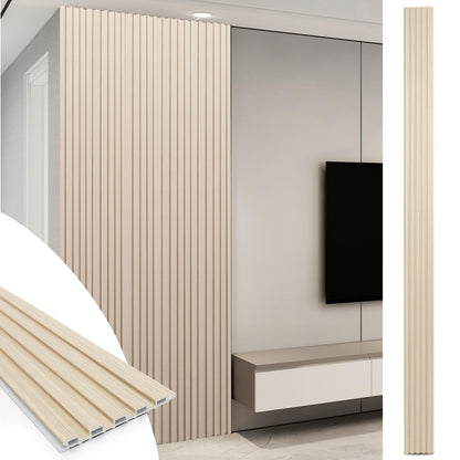 WPC Slat Wall Panels 8-Pack, 108" × 6" 3D Wall Accents for Living Room & Bedroom