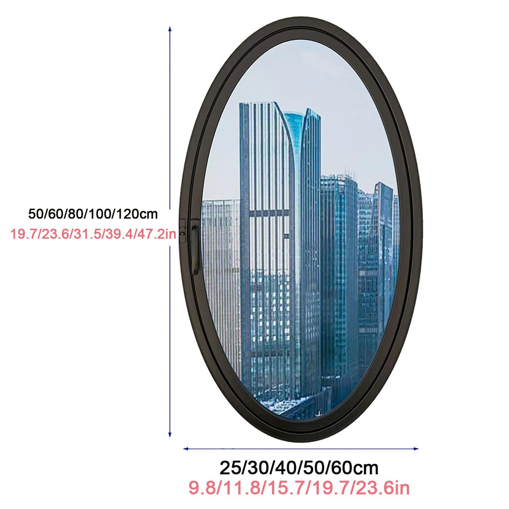 Oval Casement Window with Tempered Glass and Aluminum Frame, Flush-Mounted Rotating Design
