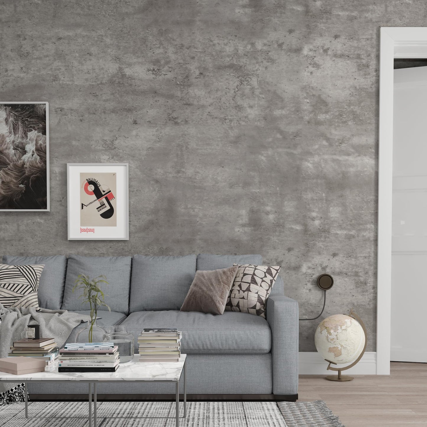 3D Light Grey Concrete Peel-and-Stick Wallpaper, Faux Cement Wall Covering