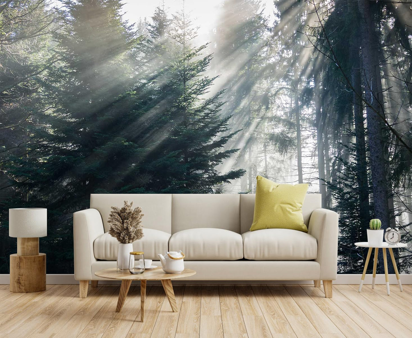 Mountain Stream Forest Wall Mural with Sunlight, Non-Adhesive Wallpaper