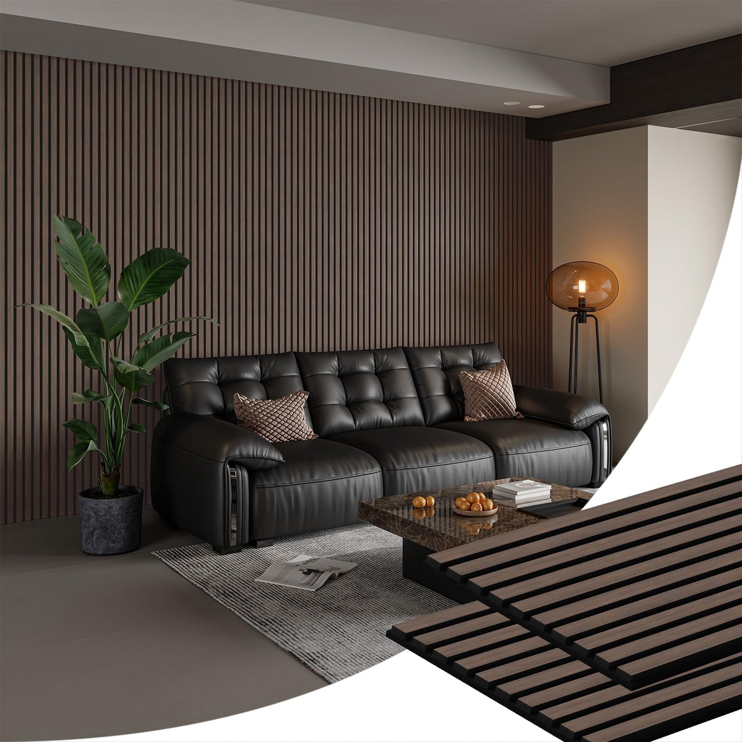 Soundproof Wood Slat Wall Panels, 106" × 20.5"