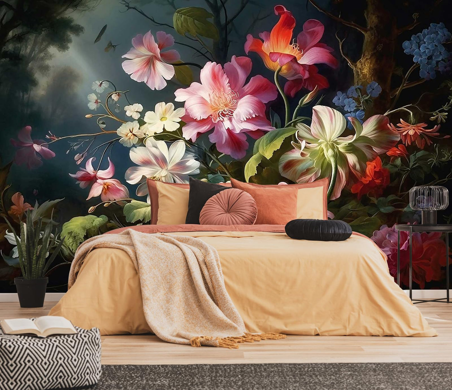 Mountain Stream Forest Wall Mural with Sunlight, Non-Adhesive Wallpaper