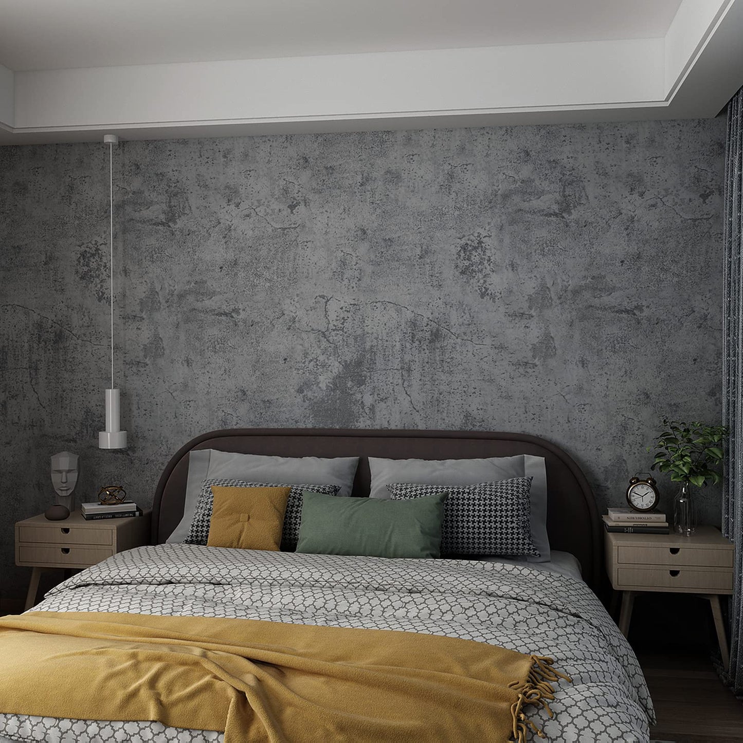 Blue Grey Concrete Wallpaper, Faux Cement Wall Covering for Bedroom