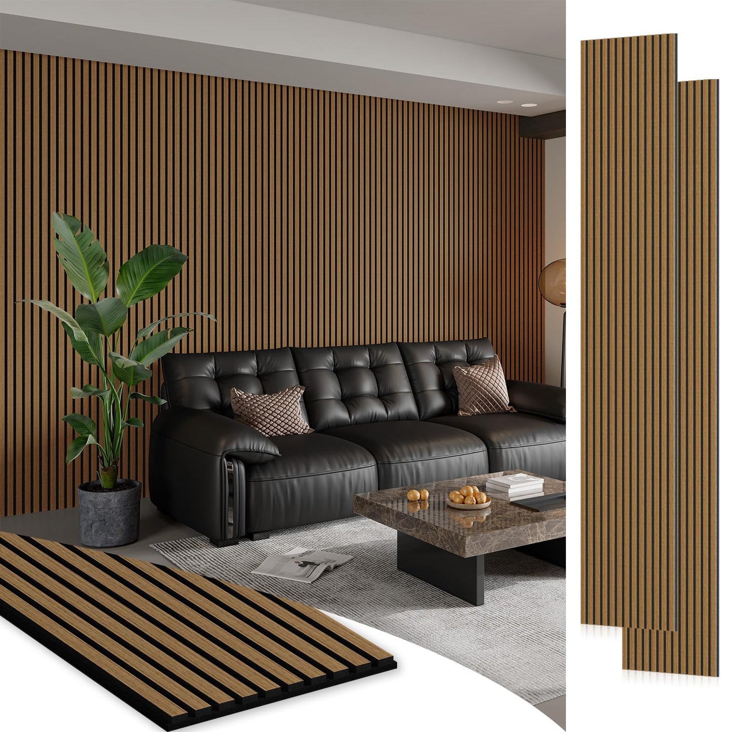 Soundproof Wood Slat Wall Panels, 106" × 20.5"