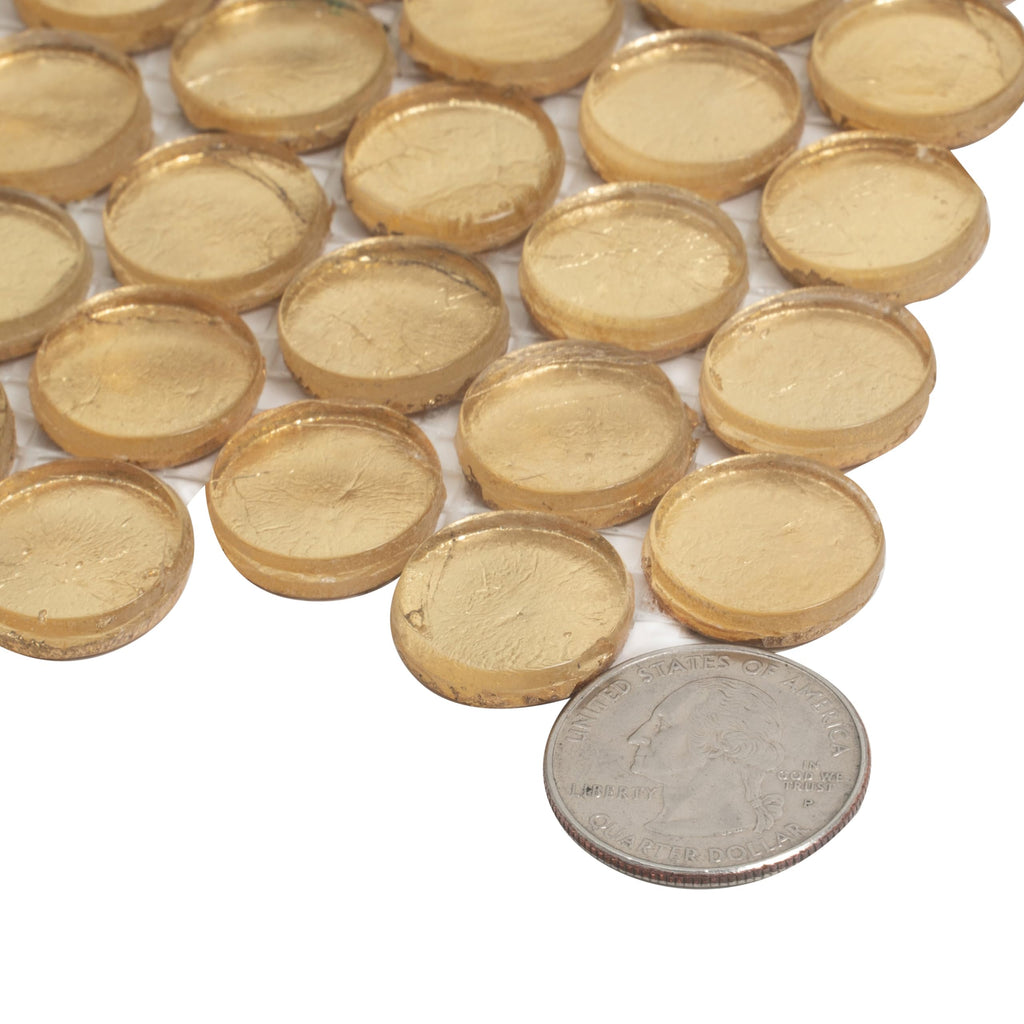 Gold Glass Penny Round Mosaic Tile 12.2" × 12.2", 10-Pack for Kitchen, Bathroom & Walls