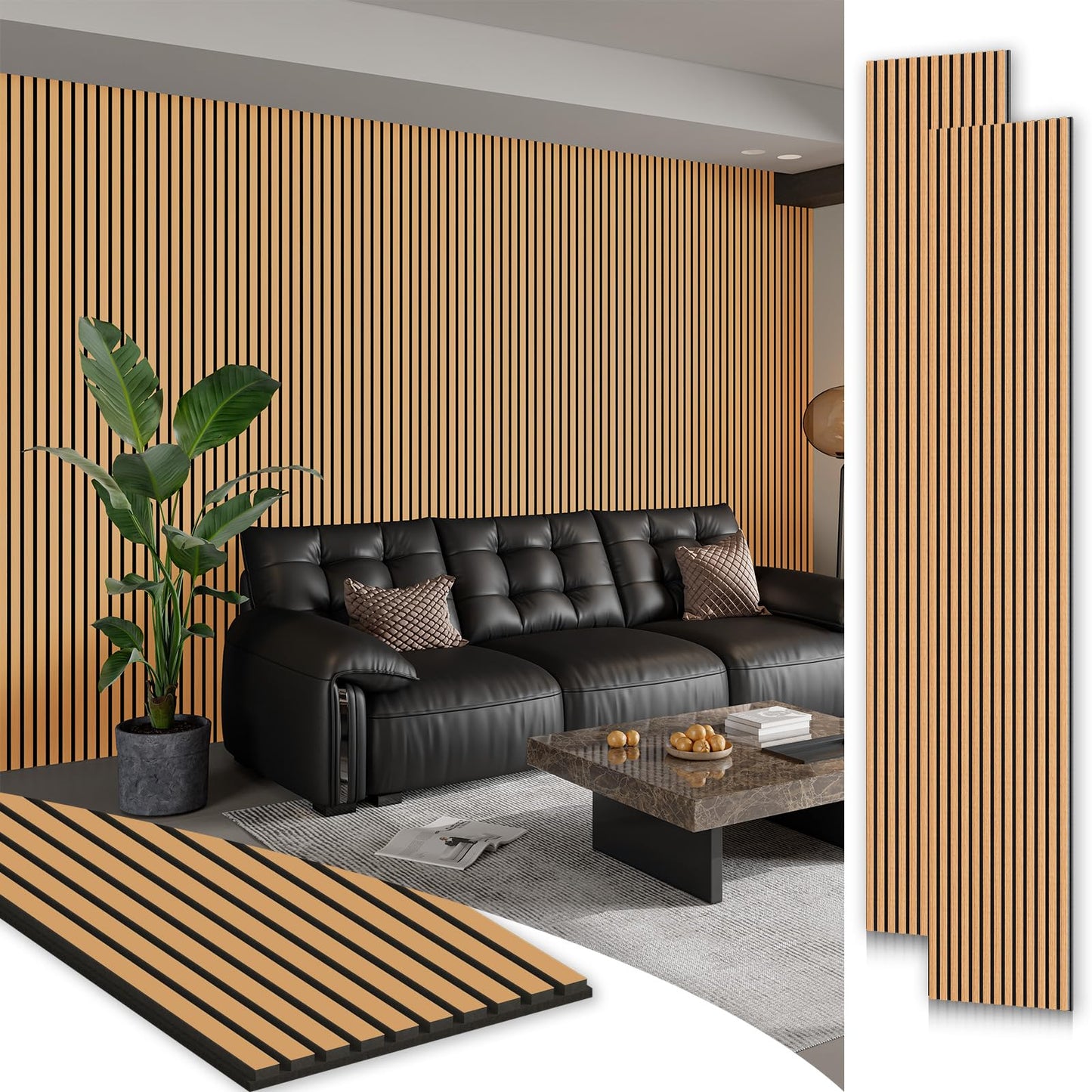 Soundproof Wood Slat Wall Panels, 106" × 20.5"