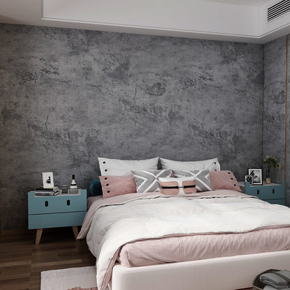 Blue Grey Concrete Wallpaper, Faux Cement Wall Covering for Bedroom