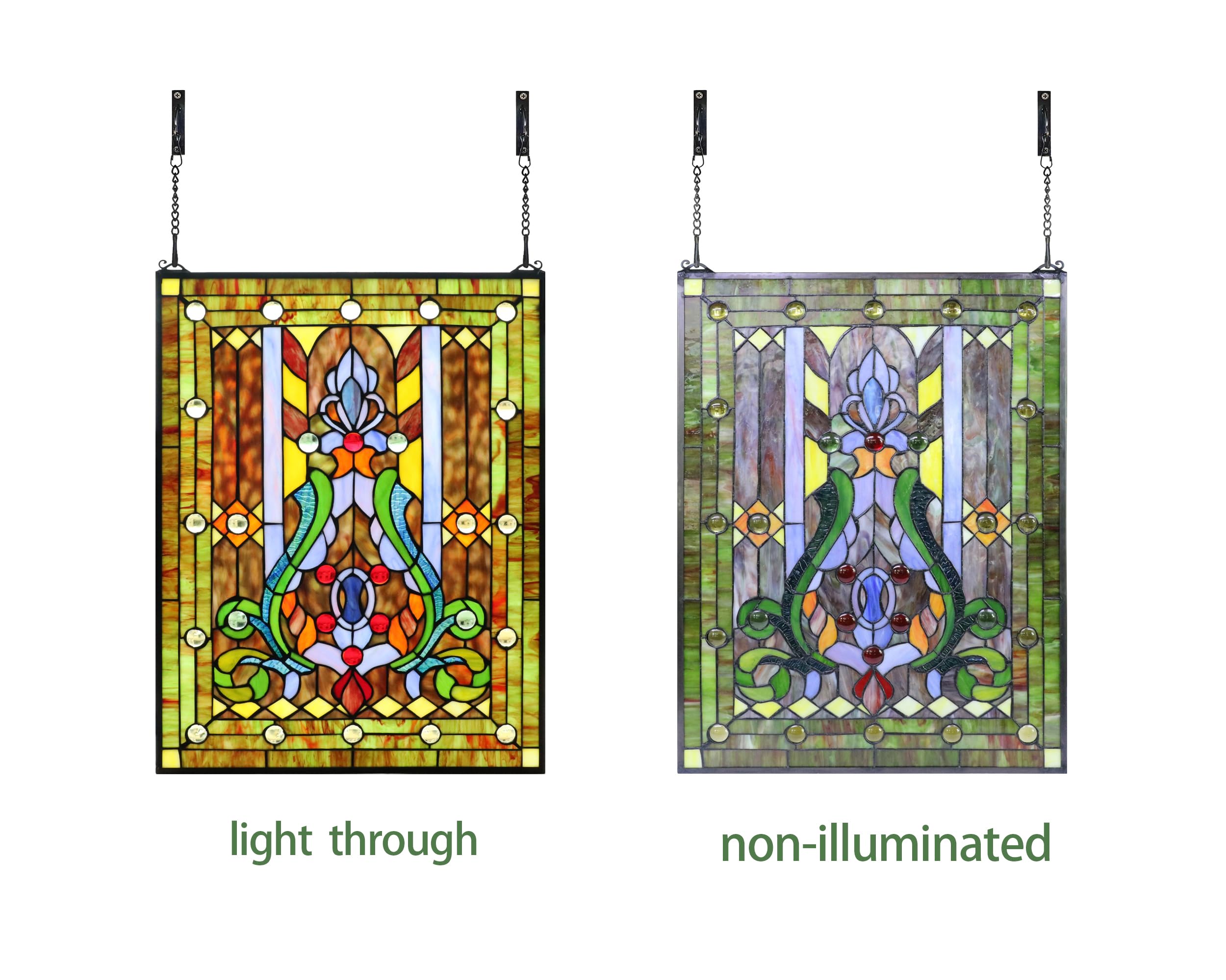 Large Stained Glass Window Hanging, Real Flower Panel for Home Decor, 18.9"×24.8"