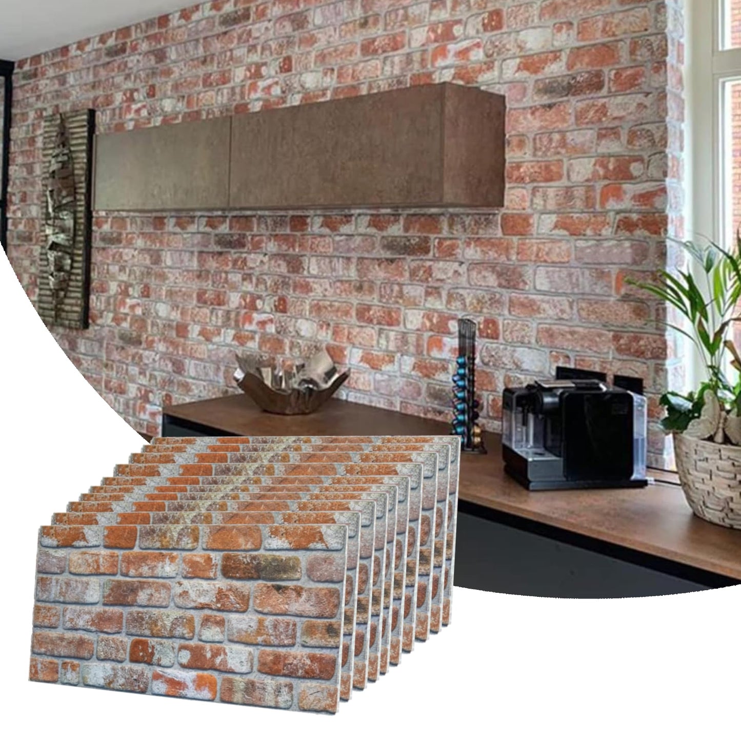 3D Faux Brick Wall Panels, Stone-Look Wall Cladding for Interior Spaces