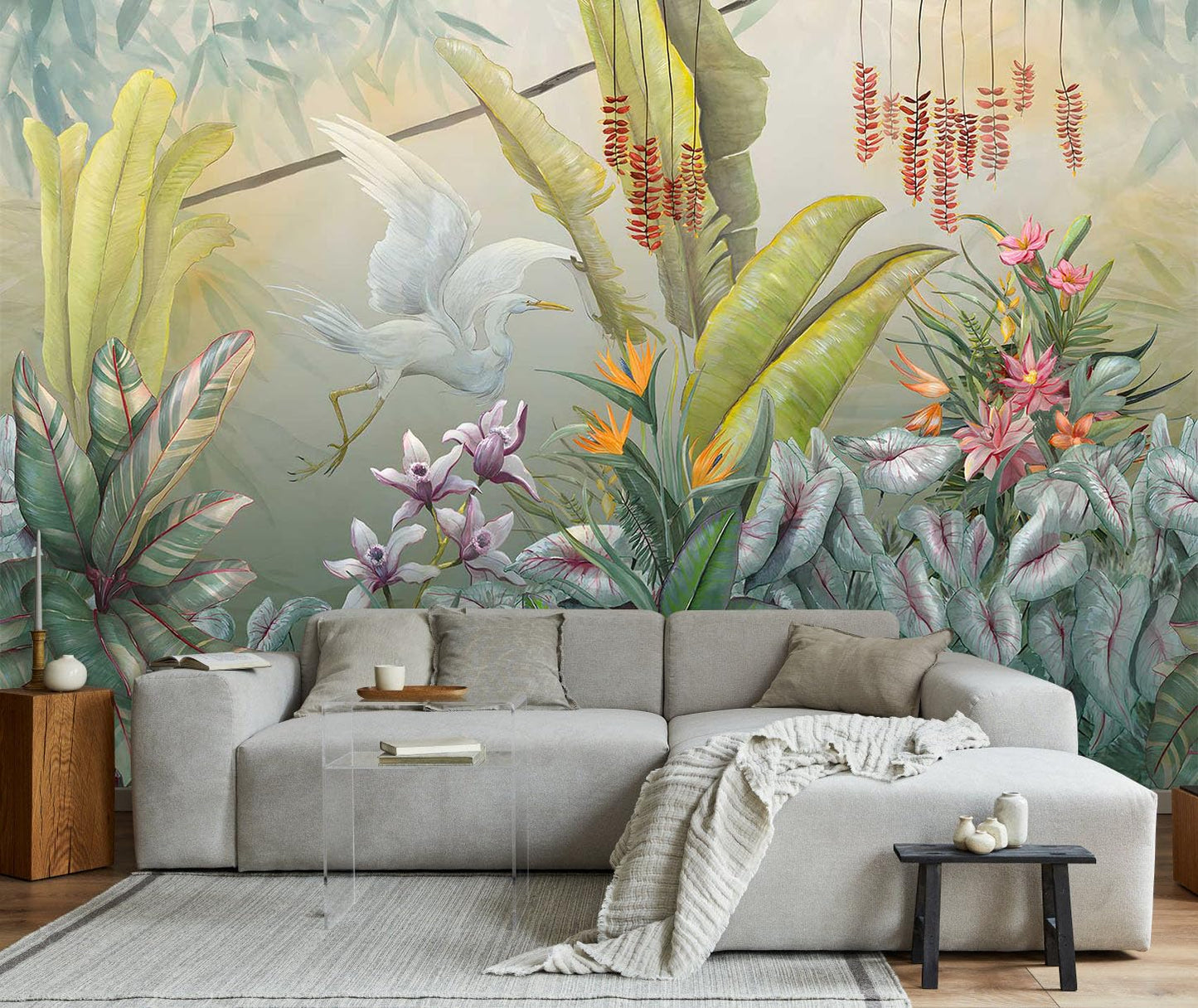 Mountain Stream Forest Wall Mural with Sunlight, Non-Adhesive Wallpaper