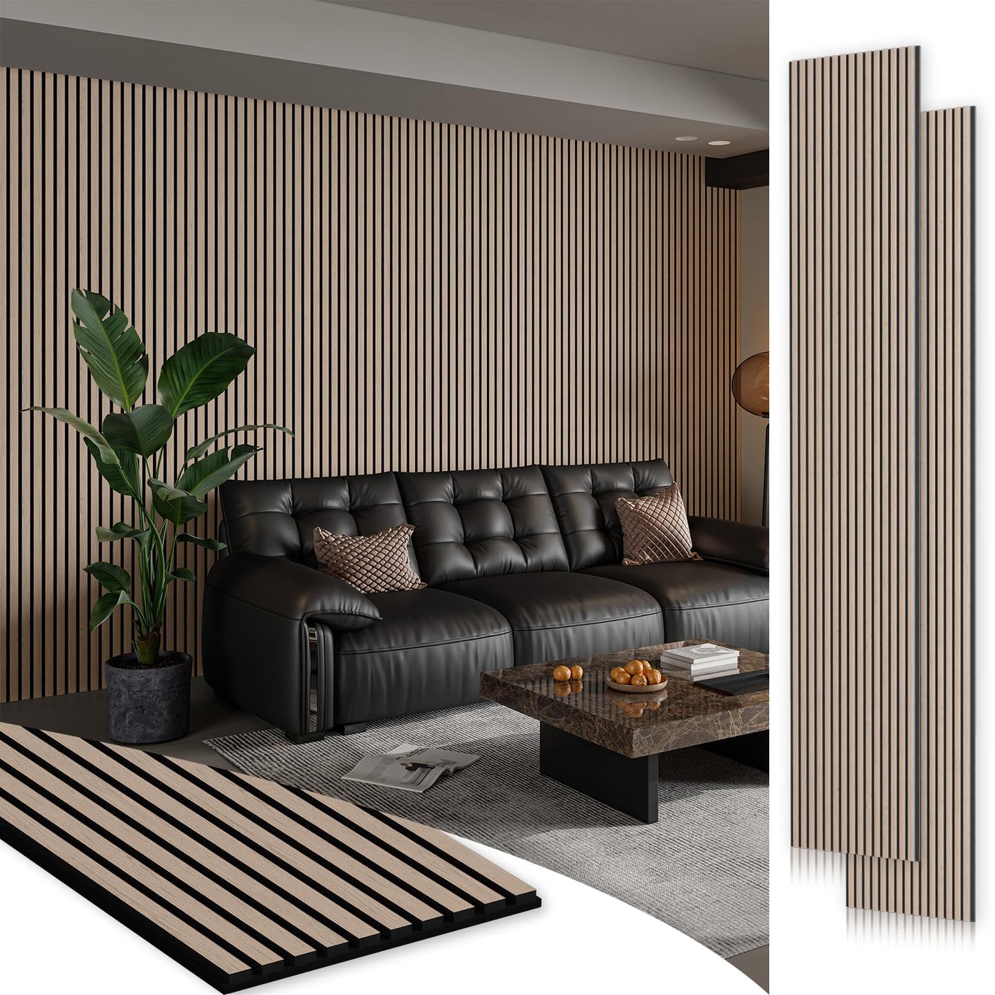 Soundproof Wood Slat Wall Panels, 106" × 20.5"