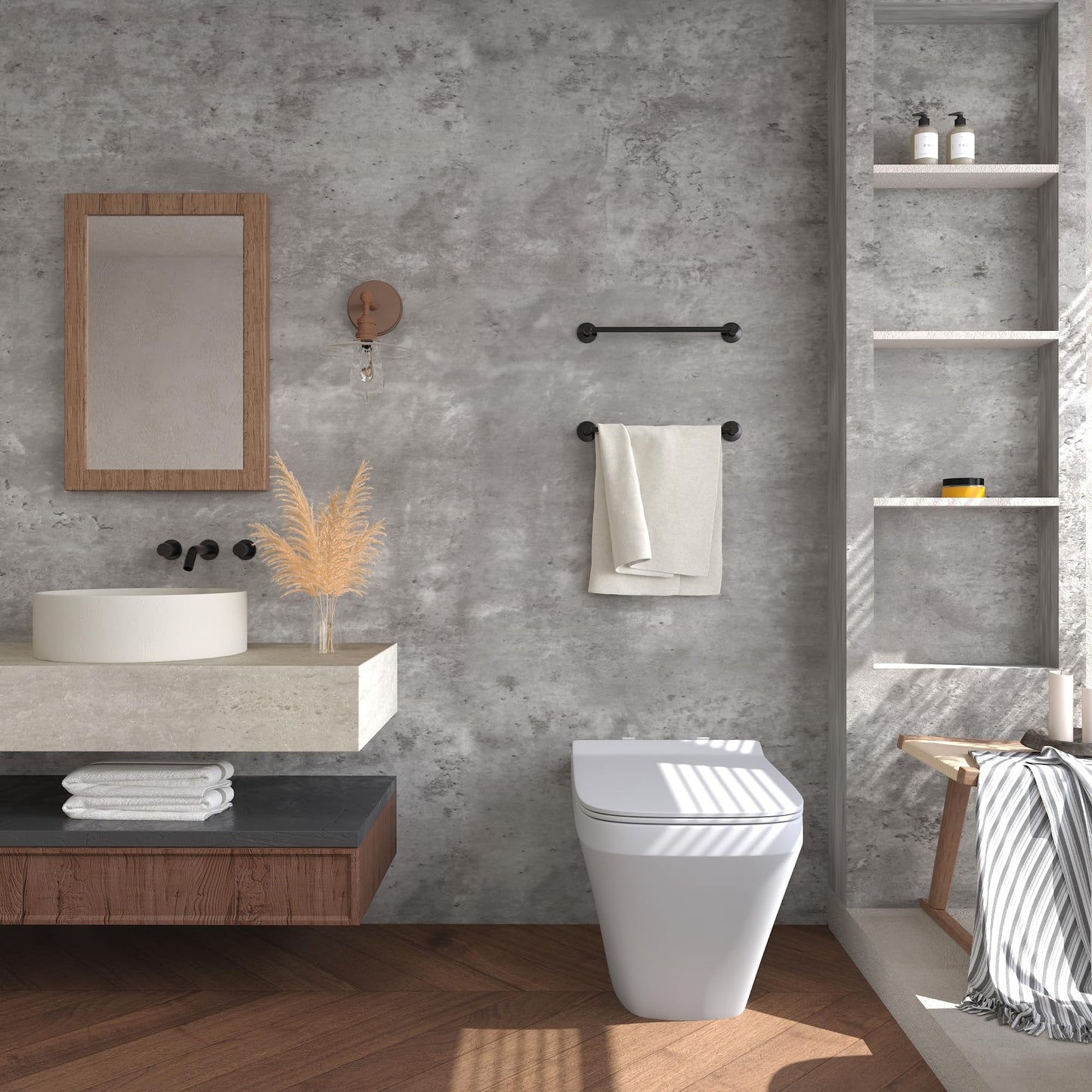 3D Light Grey Concrete Peel-and-Stick Wallpaper, Faux Cement Wall Covering