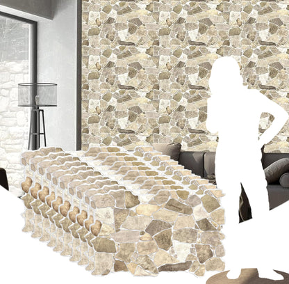3D Faux Stone PVC Wall Panels, Brown Beige, Pack of 10