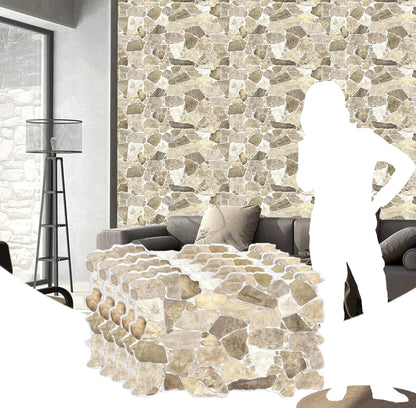 3D Faux Stone PVC Wall Panels, Brown Beige, Pack of 10