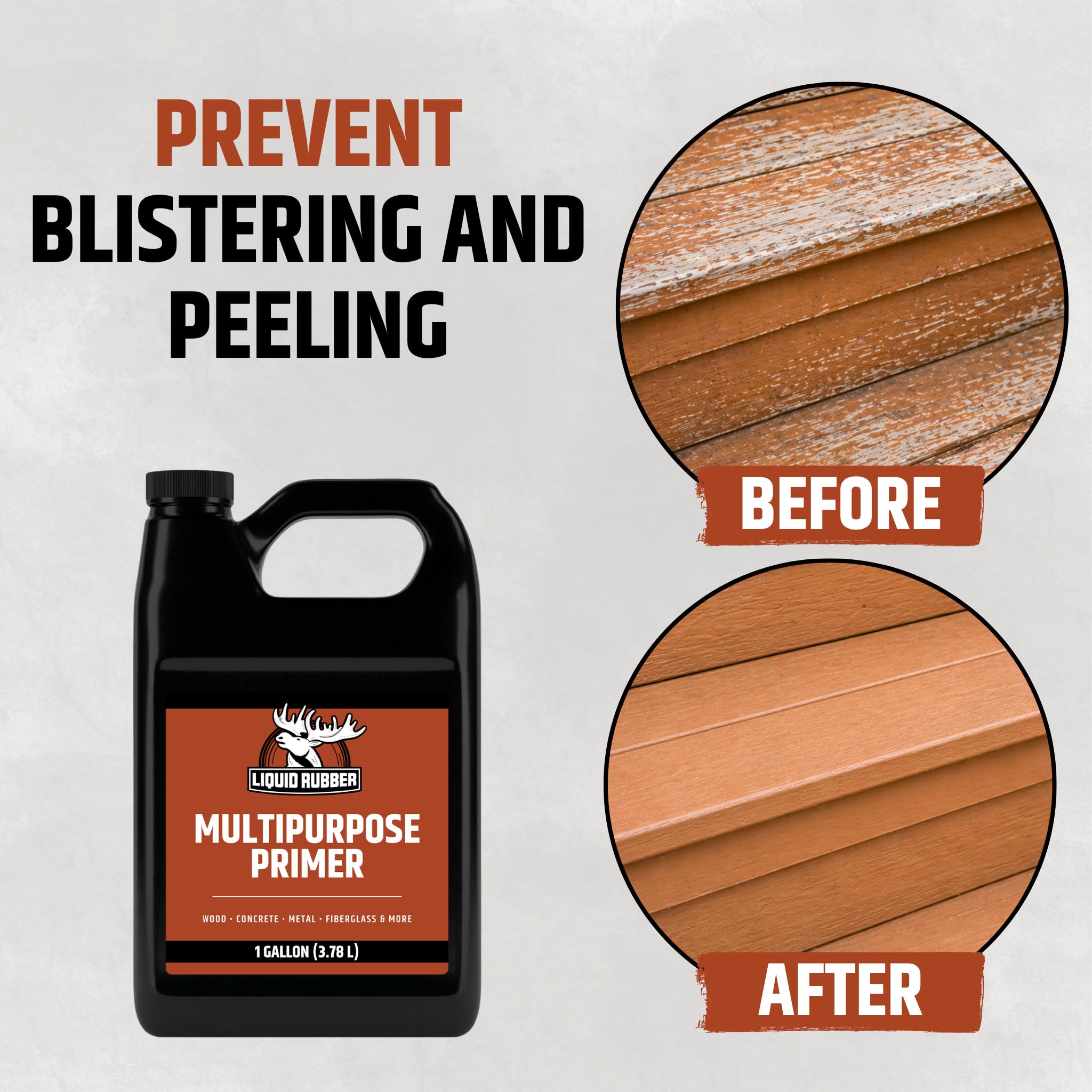 Liquid Rubber Multi-Purpose Primer, Water-Based for Concrete & Wood, Fast-Drying