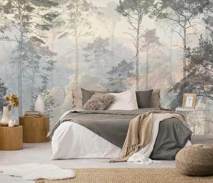 Mountain Stream Forest Wall Mural with Sunlight, Non-Adhesive Wallpaper