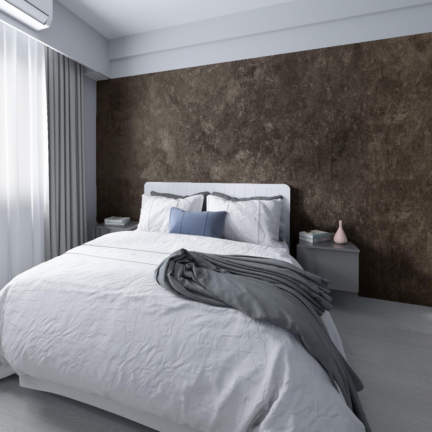 Blue Grey Concrete Wallpaper, Faux Cement Wall Covering for Bedroom