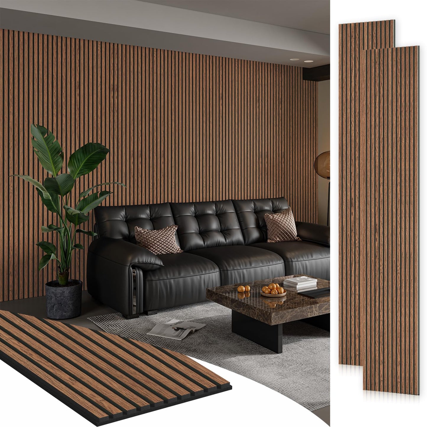Soundproof Wood Slat Wall Panels, 106" × 20.5"