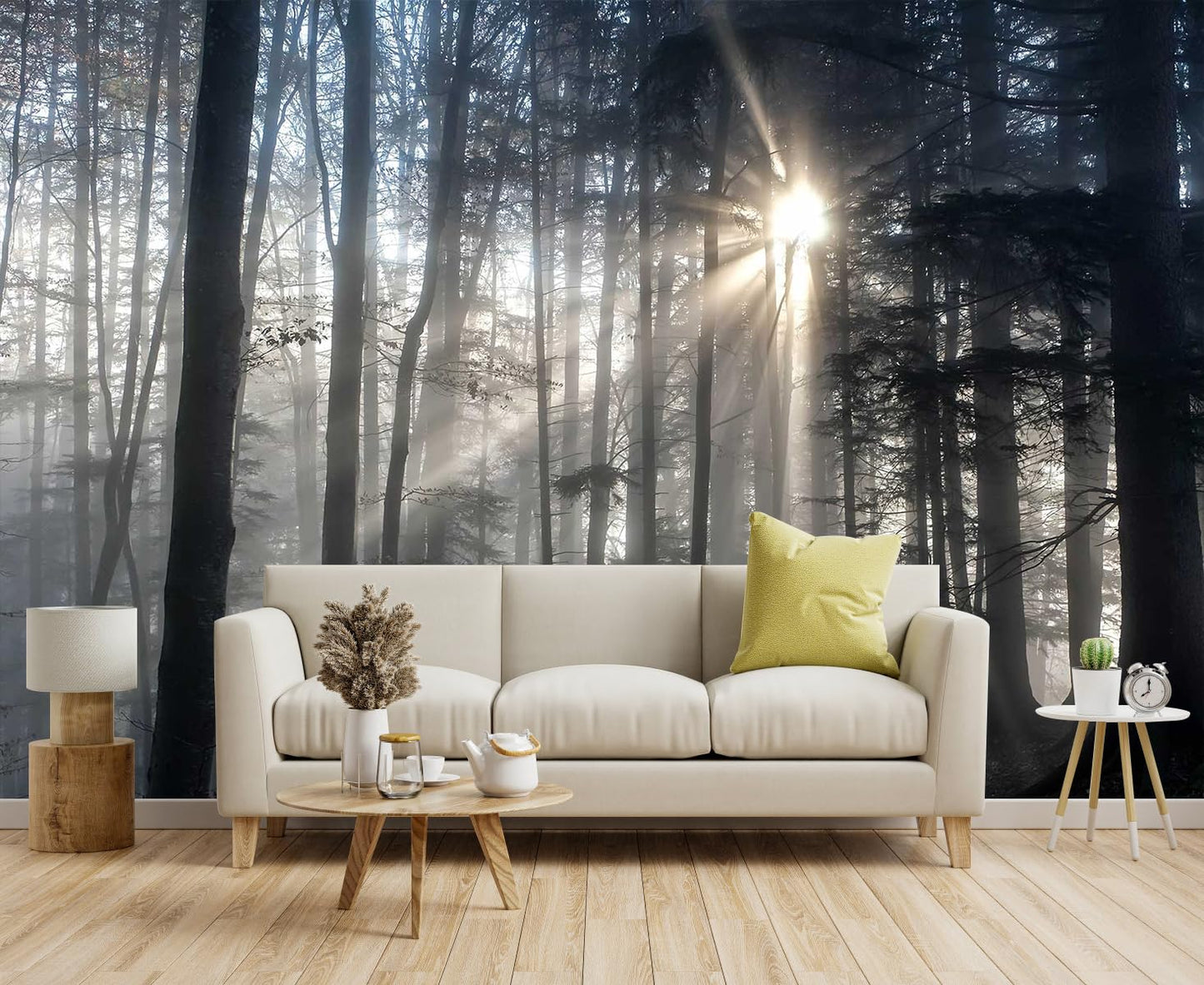 Mountain Stream Forest Wall Mural with Sunlight, Non-Adhesive Wallpaper