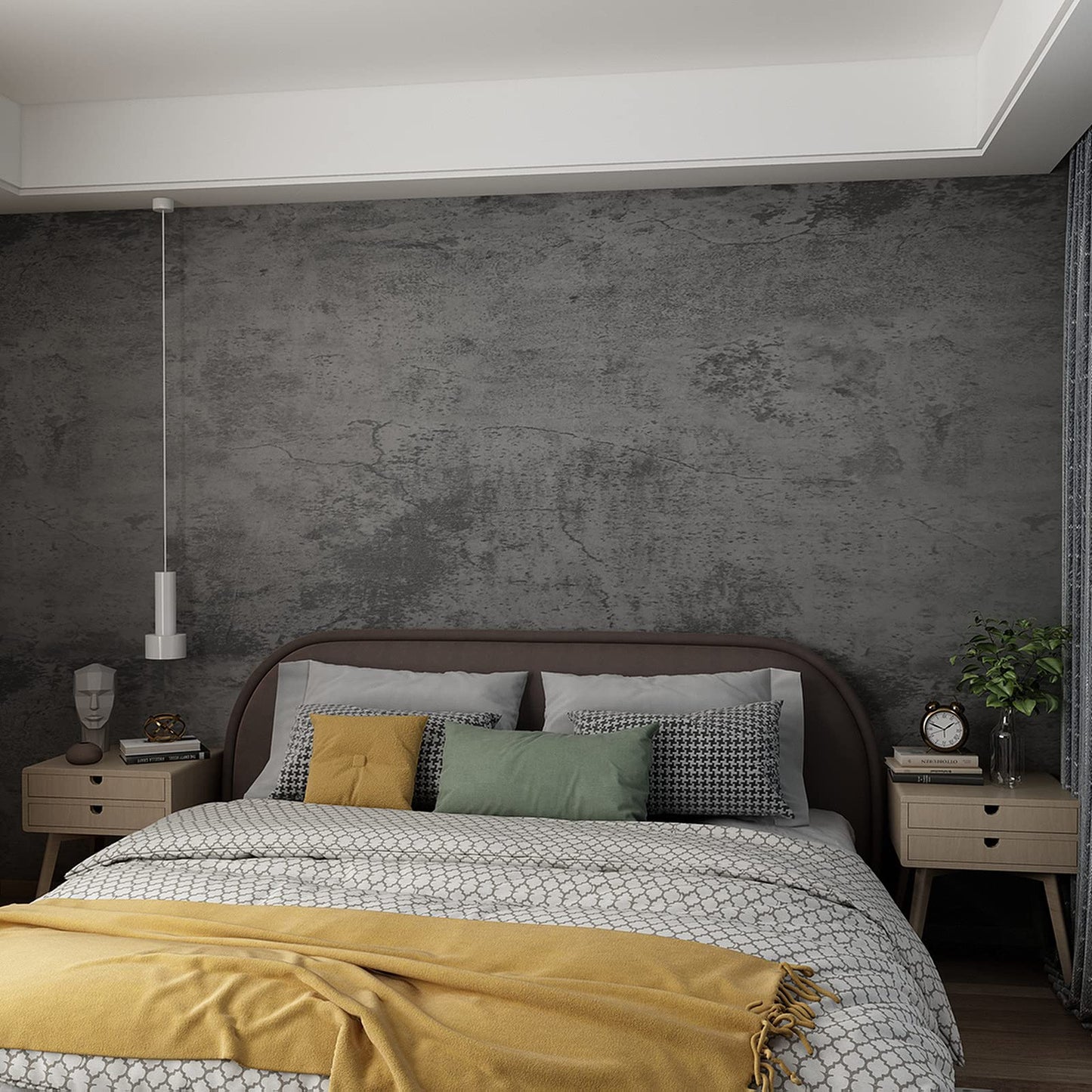 Blue Grey Concrete Wallpaper, Faux Cement Wall Covering for Bedroom