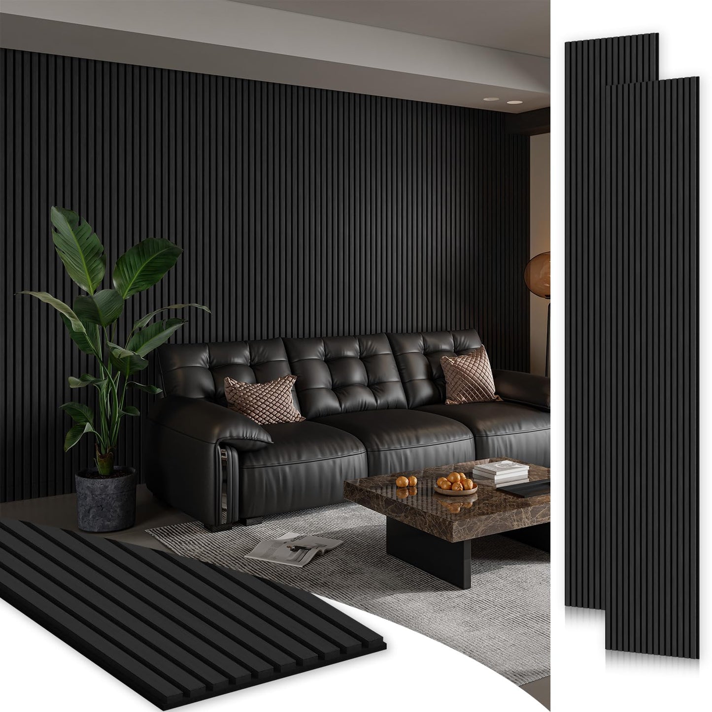 Soundproof Wood Slat Wall Panels, 106" × 20.5"