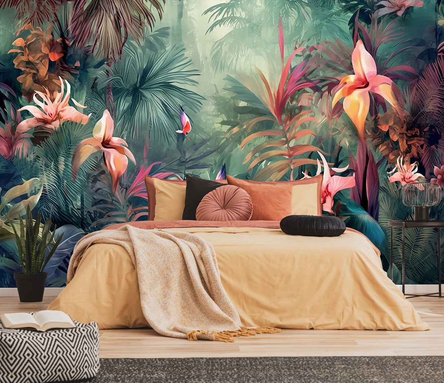 Mountain Stream Forest Wall Mural with Sunlight, Non-Adhesive Wallpaper