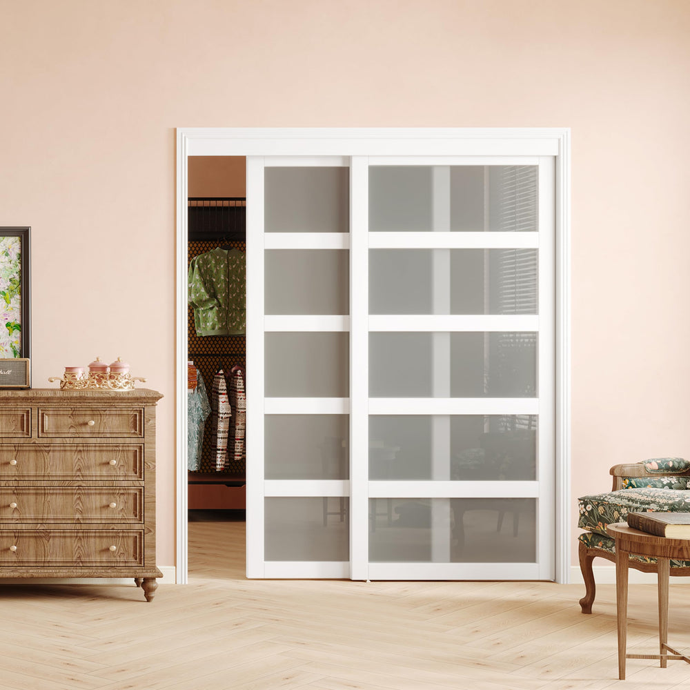 5-Lite Frosted Glass Sliding Closet Door