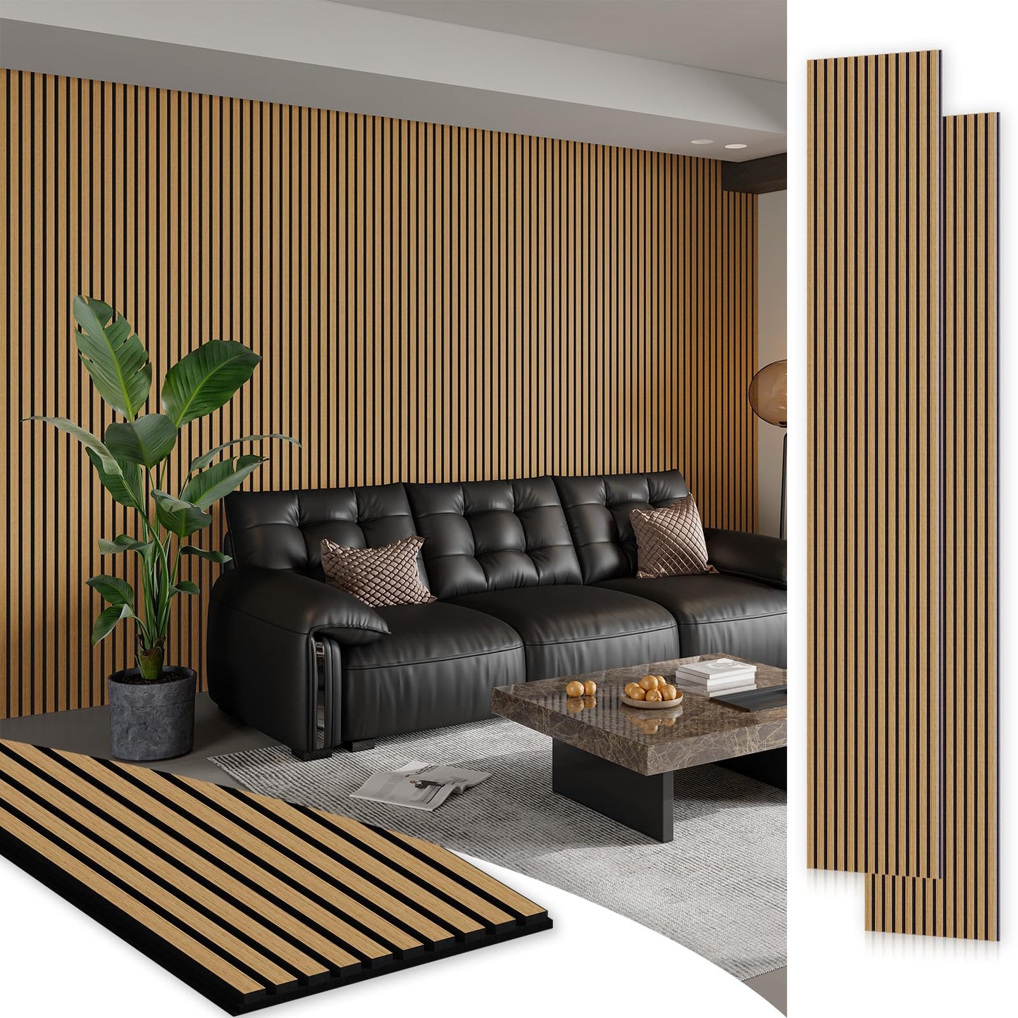 Soundproof Wood Slat Wall Panels, 106" × 20.5"