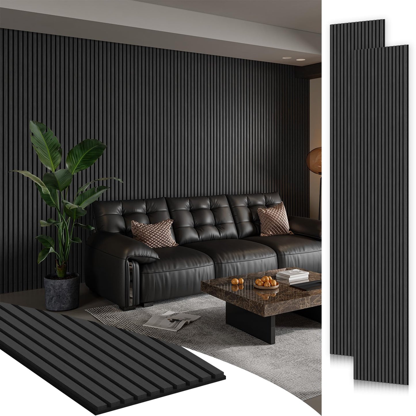 Soundproof Wood Slat Wall Panels, 106" × 20.5"