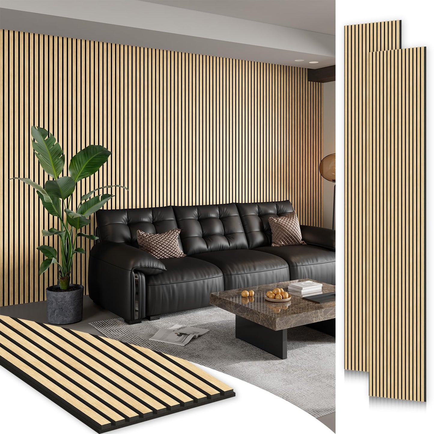 Soundproof Wood Slat Wall Panels, 106" × 20.5"