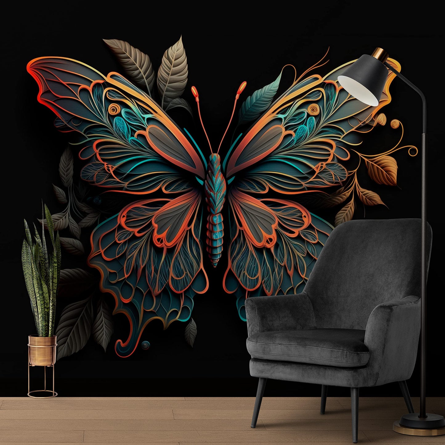 Butterfly Wall Mural Wallpaper, Removable Textile Vinyl Design for Living Room & Bedroom