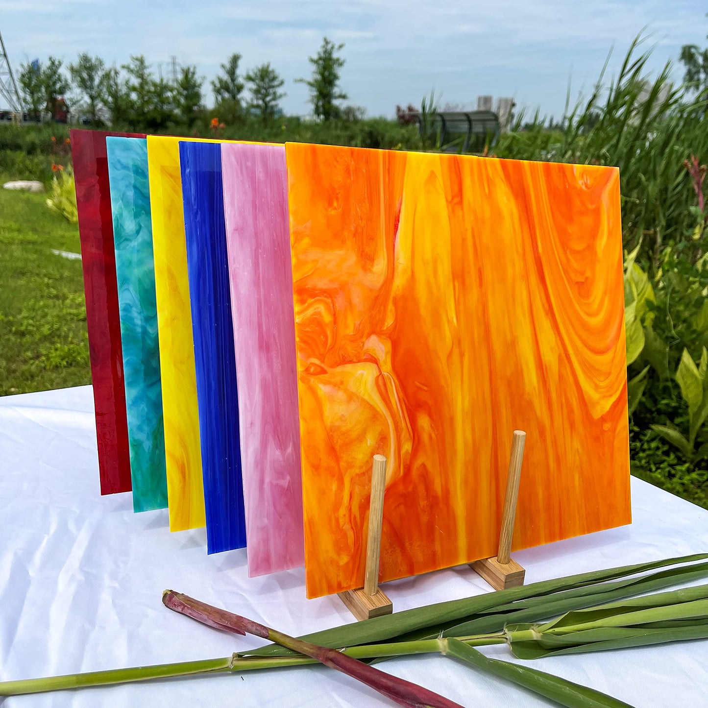 Mosaic Stained Glass Sheets 12" × 12", 6-Pack Assorted Colors for DIY Crafts & Art Projects