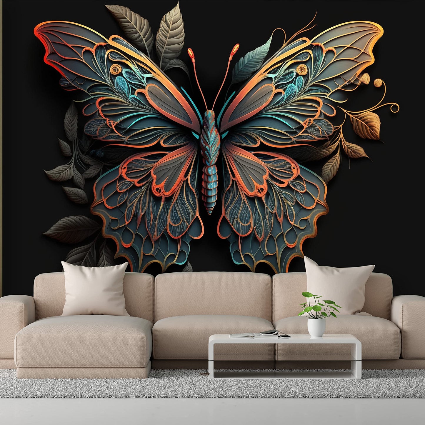 Butterfly Wall Mural Wallpaper, Removable Textile Vinyl Design for Living Room & Bedroom