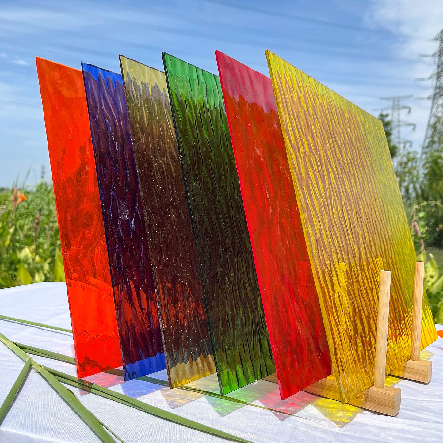 Mosaic Stained Glass Sheets 12" × 12", 6-Pack Assorted Colors for DIY Crafts & Art Projects