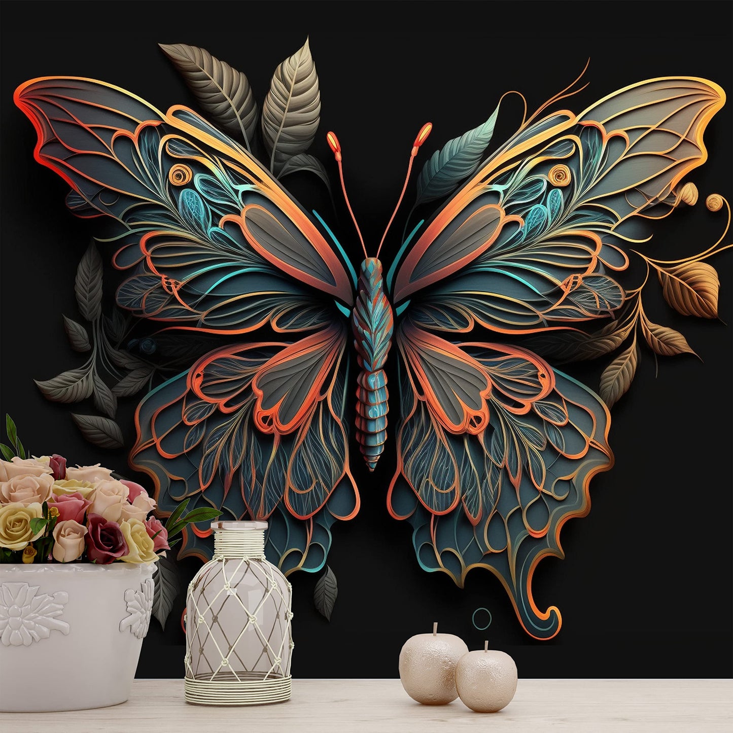 Butterfly Wall Mural Wallpaper, Removable Textile Vinyl Design for Living Room & Bedroom