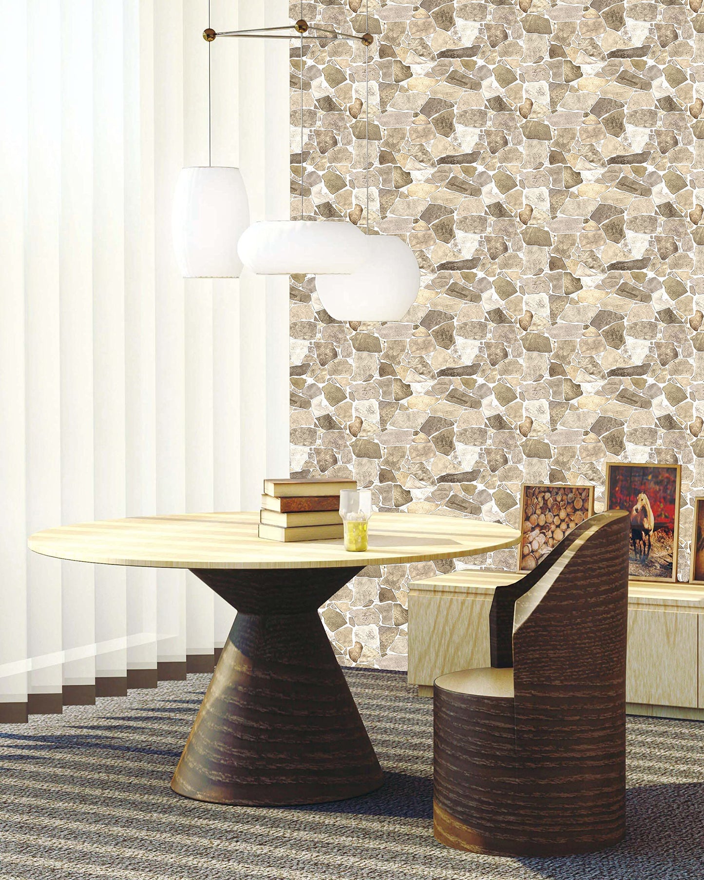 3D Faux Stone PVC Wall Panels, Brown Beige, Pack of 10
