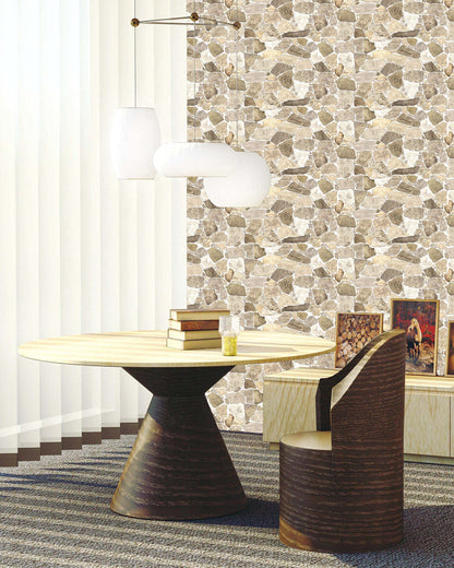 3D Faux Stone PVC Wall Panels, Brown Beige, Pack of 10