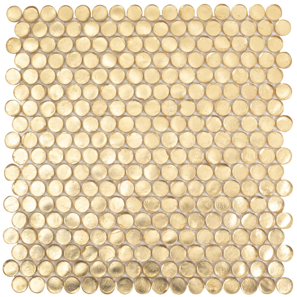 Gold Glass Penny Round Mosaic Tile 12.2" × 12.2", 10-Pack for Kitchen, Bathroom & Walls