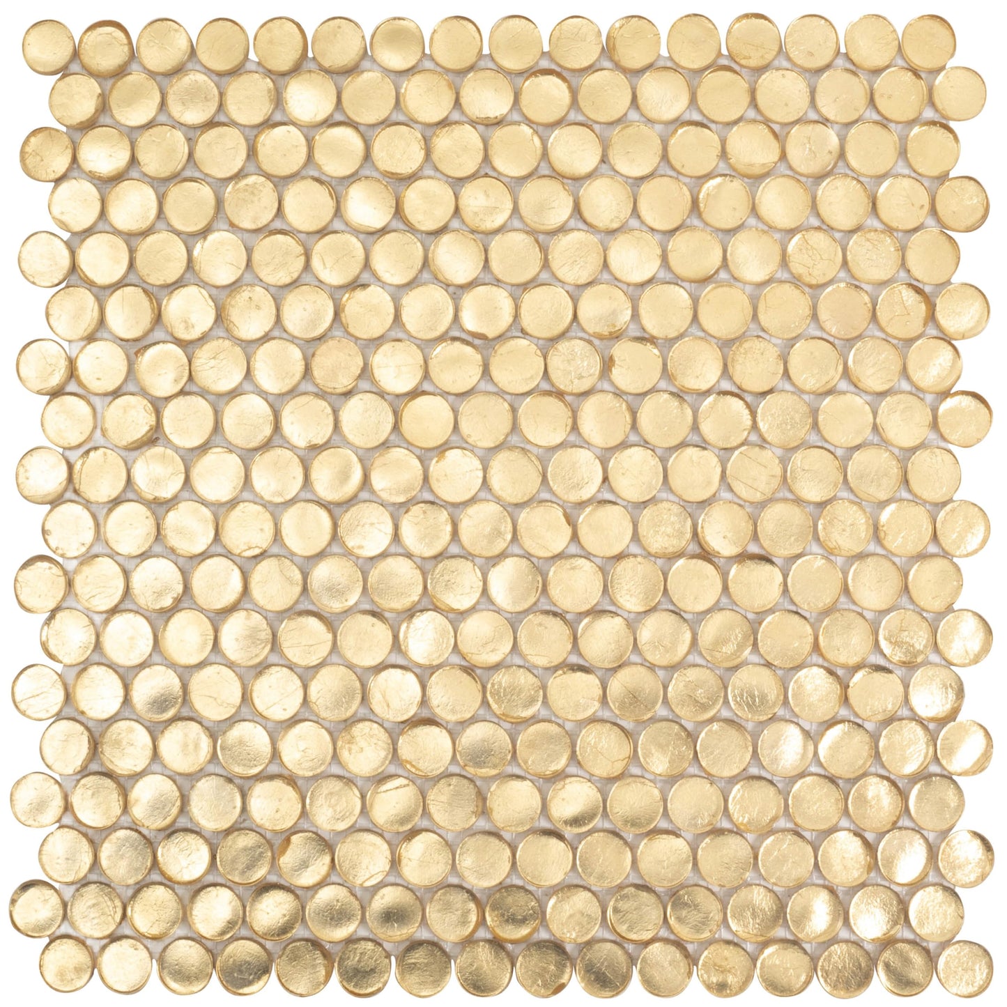 Gold Glass Penny Round Mosaic Tile 12.2" × 12.2", 10-Pack for Kitchen, Bathroom & Walls