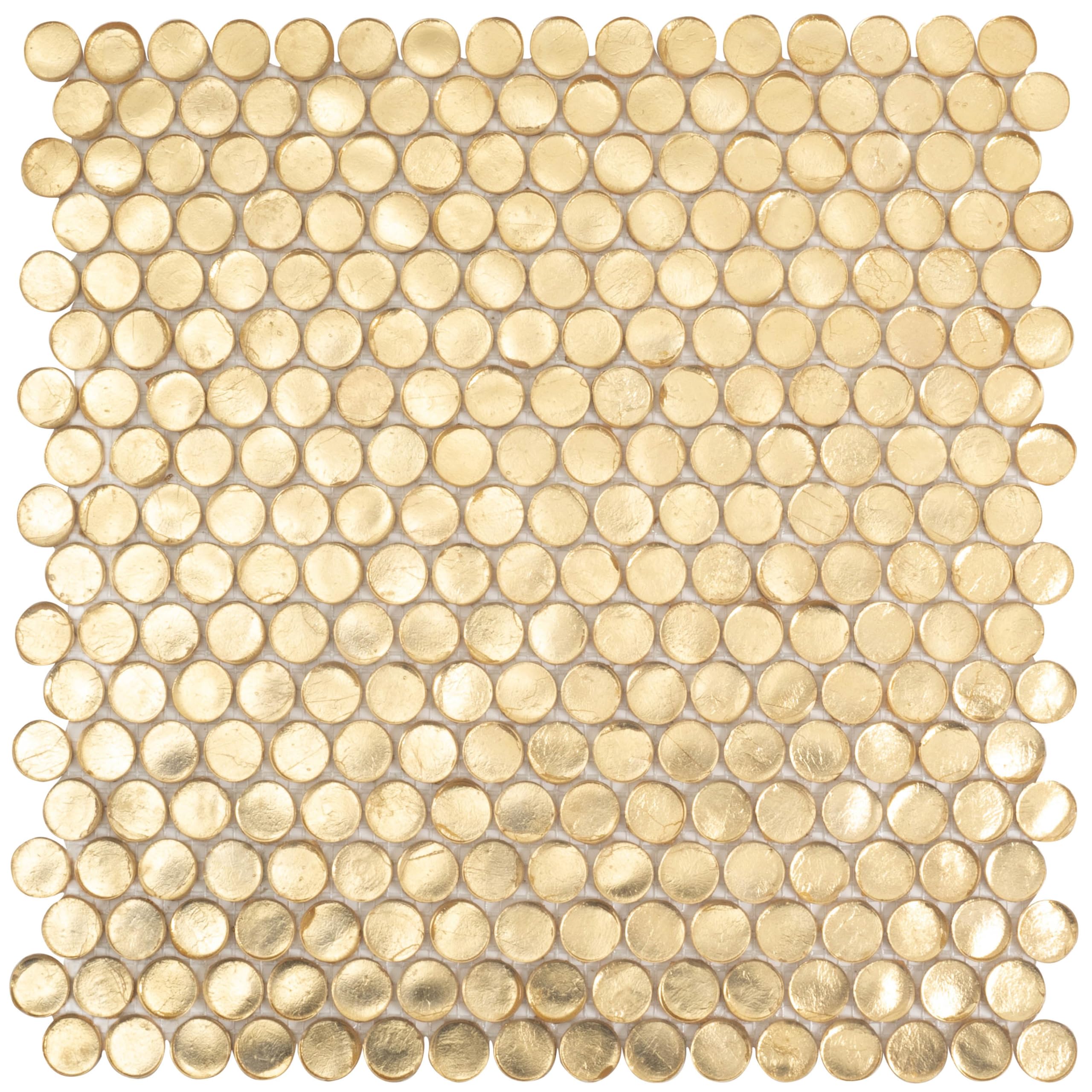 Gold Glass Penny Round Mosaic Tile 12.2" × 12.2", 10-Pack for Kitchen, Bathroom & Walls