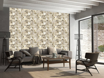 3D Faux Stone PVC Wall Panels, Brown Beige, Pack of 10